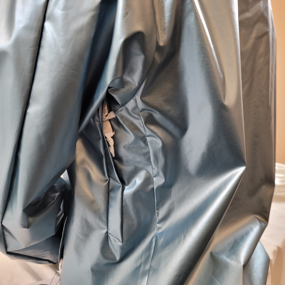 Metallic Teal Hooded Rain Jacket - Picture 8 of 12